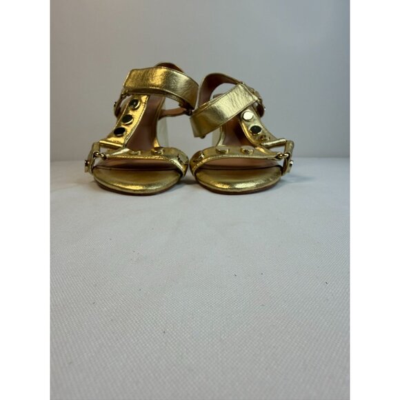 Halston Heritage Mica Sandal Womens Size 5.5M Gold & Bronze Studded Block Heel - Picture 5 of 15